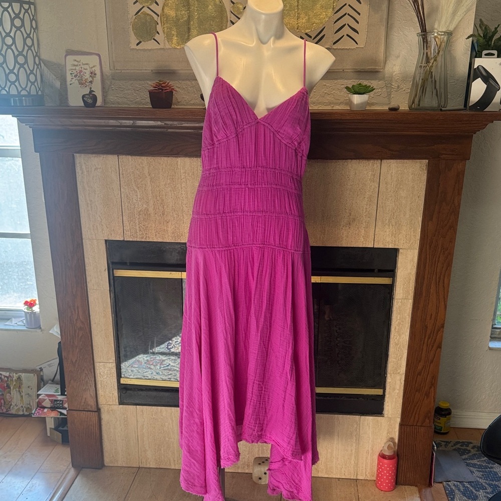 Free people boho halter dress fuchsia